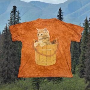 Vintage 90s orange tie diy cat tee